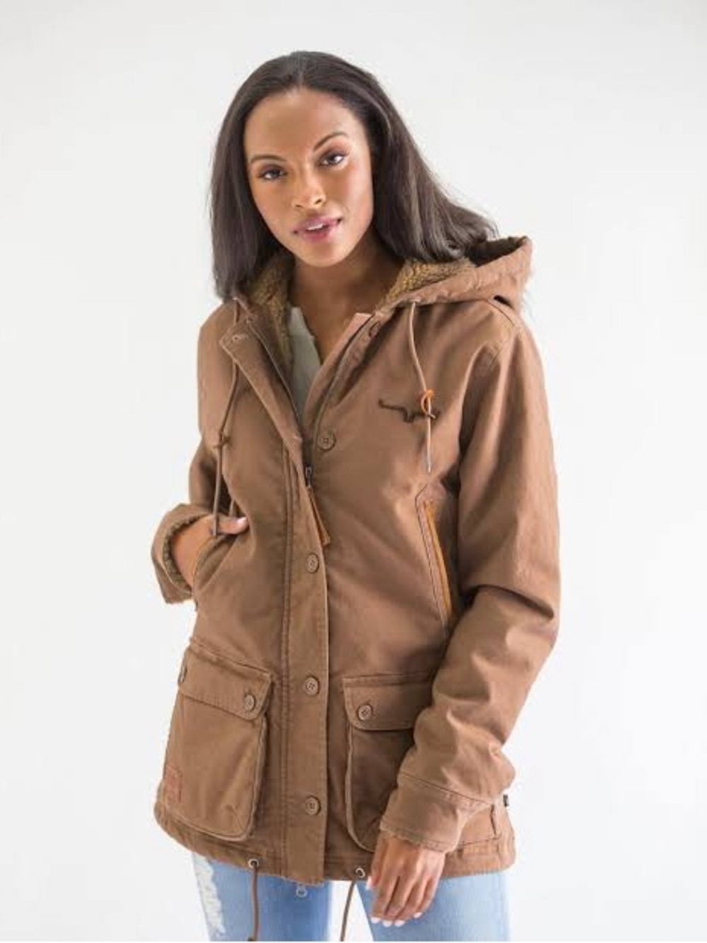 Kimes Ranch AWA All Weather Anorak Canvas Jacket Brown Sherpa Lined Small